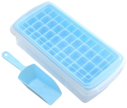Toyvian Bac à Glaçons Compartiments avec Couvercle et Pelle Moule à Glace Plastique Résistant Au Froid Anti-fuite pour Congélateur Maison Bleu