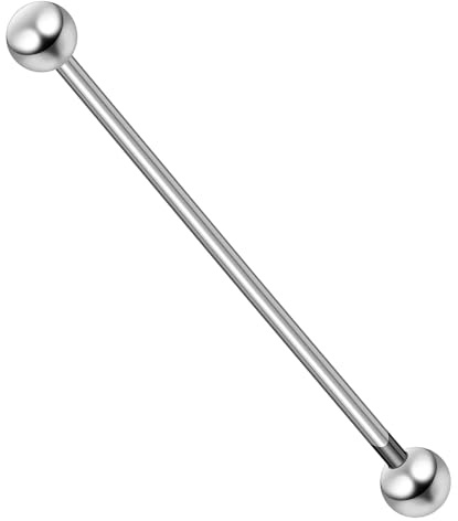 AZARIO LONDON Piercing d'oreille en acier chirurgical 316L calibre 14 (1,6 mm) – 45 mm de long avec boule de 5 mm pour cartilage industriel