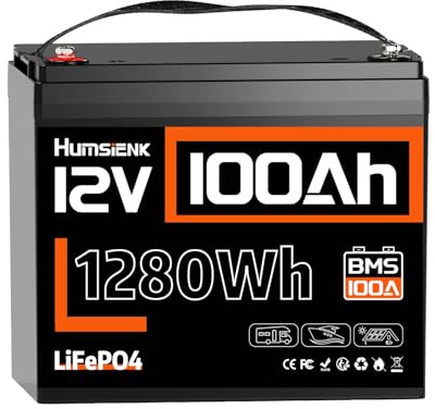Humsienk Batteria Litio 12V 100Ah con 100A BMS e Protezione Bassa Temperatura, 1280Wh Energia, Max. 15000 cicli, Batteria LiFePO4 12V per Camper, Barca, Impianti Solari, Off-Grid