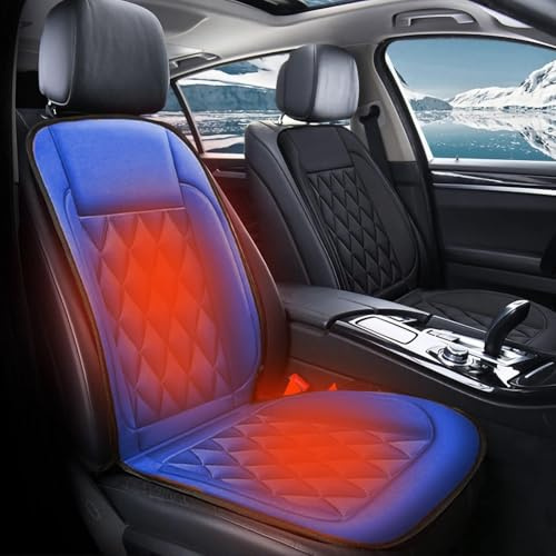 Generisch Sitzheizung Auto Autositzbezüge,Bequemes Leder-Sitzkissen,Vordersitzbezüge,Fahrzeugsitzschutz,Passend für Fahrzeuge,Autos,Limousine,LKW,SUV,Van,mit vollständiger Rückenstütze (Blau, 1Stück)
