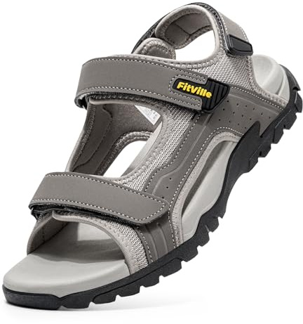 FitVille Mens Wide Fit Sandals with Arch Support Lightweight Breathable Quick-drying Beach Summer Shoes Adjustable Strap Walking Sandals for Swollen Feet Plantar Fasciitis