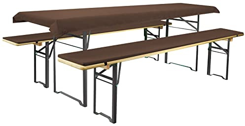 Brandsseller Set Birreria 3 Pezzi – 2 Cuscini Imbottiti per Panche 220x25 cm e 1 Tovaglia 240x90 cm – Ideale per Sagre, Giardino, Feste all’Aperto – Marrone