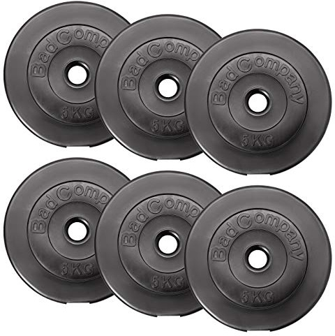Bad Company hantelskivor 30/31 mm plast 30 kg I vikt-set 6 x 5 kg I vikter för skivstång och hantel