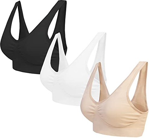 Set of 3 6 9 Seamless Bras Non Padded Comfort Everyday Bra Non Wired Nursing Bra Top Yoga for Women Gym - Black Nude White Blue Pink Purple (FR/ES, Letras, S, Regular, Regular, Negro/Blanco/Desnudo)