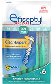 Efiseptyl - Brossettes Interdentaires Clean Expert 0,9mm - Sachet Refermable - Avec Traitement Antibactérien - Sachet de 6 Brossettes