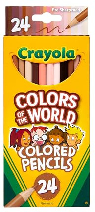 CRAYOLA Colours of The World - Kit de 24 Crayons de Couleurs en Bois, Assortiment Couleurs de Peaux à Travers le Monde - Âge Conseillé: à Partir de 3 Ans
