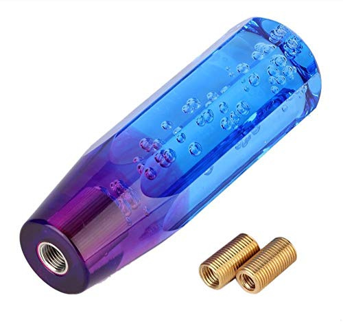 Dingln Auto Schaltknauf Schalthebel, Schaltknauf Kristall Violett,Universal-Zwei-Farben-Kristall-Blase Schaltknauf Manueller Ganghebel Hebelkopf Mit 8mm 10mm Gewindefittings (Blau Violett)