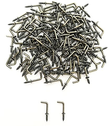 IDEALSV 1/2 Small Antique Brass Screw in Hooks - L Shape & Right Angle Hooks (100Pack)