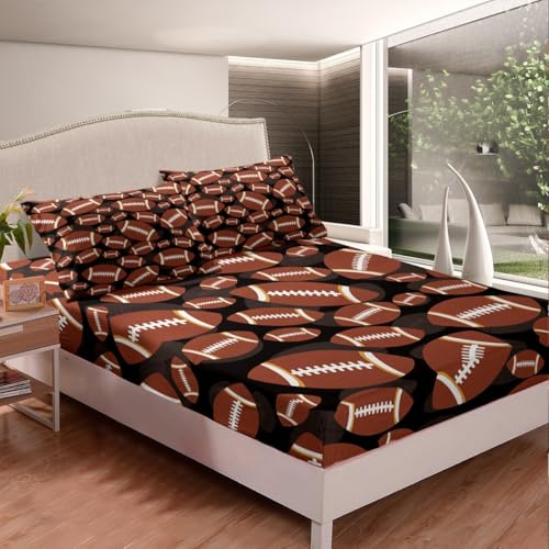 Feelyou Football Bed Sheets Sports Theme Bed Sheet Set for Kids Boys Girls Rugby Game Bedding Set Ball Games Competition Fitted Sheet Bedroom Collection 3Pcs Full Size