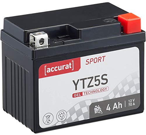 Accurat Motorradbatterie YTZ5S - 12V, 4Ah, 70A, zyklenfest, wartungsfrei, Gel - Starterbatterie, Batterie in Erstausrüsterqualität für Rasentraktor, Roller, Motorrad, Quad