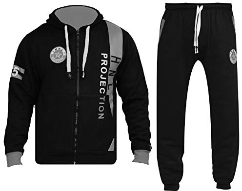 Guba - Survêtement ensemble complet pour homme avec sweat à capuche et jogging avec inscription « HNL Projection », noir/gris, S