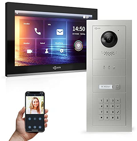 Goliath Hybrid | IP | Full-HD Video Türsprechanlage | App | 1-Fam | 1 x Full-Touchscreen 10 | Aluminium Unterputz Türstation | + Codeschloss | 180° Ultra-Weitwinkel | AV-IPS-541