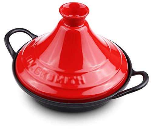 Tagine Pot, Enameled Cast Iron Pot, Binaural Upturned Design Casserole Slow Cooker for Cooking and Stew, Warm Red