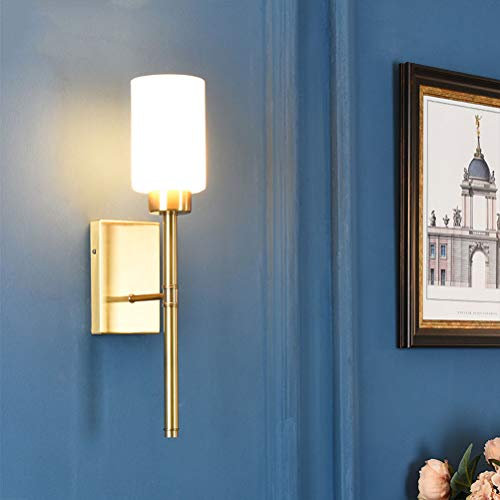 Wandlampe aus Messing E27 Wandleuchte Innen Modern Design Lampen Schlafzimmer Nachttischlampe Glas Schirm Bad Spiegelleuchte Industriebeleuchtung, für Wohnzimmer Esszimmer Badezimmer Korridor Gang