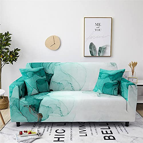 FANSU Modern Stretch Sofabezug Modernes Aquarell Bedruckter Antirutsch Sofabezug mit Armlehnen, L Form Sofabezug/Couchbezug/Sesselbezug für Haus Dekoration (Türkis,2 Sitzer)
