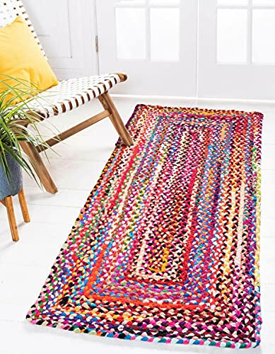 Chindi Teppich, Baumwolle, mehrfarbig, rechteckig, handgefertigt, geflochten, 90 x 150 cm