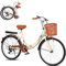 damen fahrrad 24Zoll Stadtrad,Damen Männlich Cityräder Retro Vintage ​Citybike 6Gang-Getriebe Schnellfaltsystem falten Fahrrad+Rücklicht+Korb+Glocke/Farbe:beige+hellbraun/Versand aus deutschem Lager