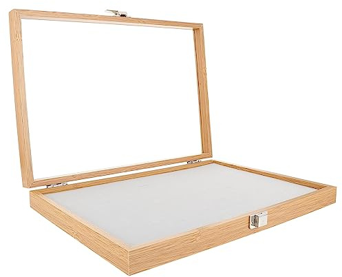 Scicalife Vitrina de Madera con Tapa de Cristal para Joyas Caja de Almacenamiento de Madera Anillos Collar Pendientes Organizador con Cierre para Dormitorio Sala de Estar 360X251x50mm