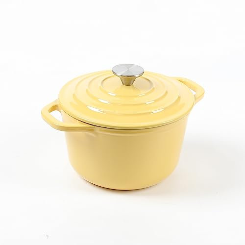 HAWOK Enameled Cast Iron Mini Dutch Oven 1.5-Quart Yellow