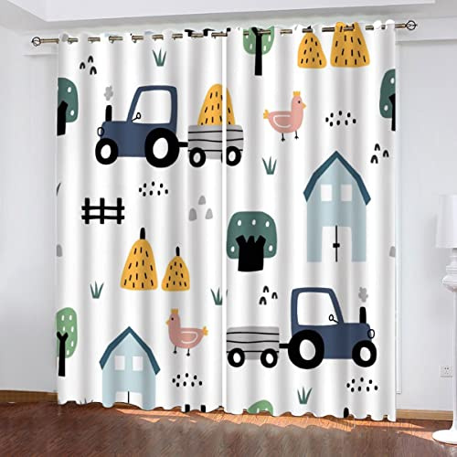 NUYSP Auto Traktor Cartoon-Stil Gardinen mit ösen B 140 X H 160 cm Schallschutz Polyester Vorhang Blickdicht für Mädchen Jugendzimmer Wohnzimmer Modern Dekoration Verdunkelung Vorhänge 2er Set