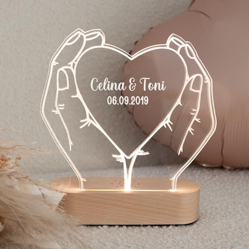 wunderwunsch - Personalisiertes Nachtlicht Herz - Individuelle Valentinstag Geschenke für Frauen - Tolle Partner Geschenke zum Valentinstag oder Hochzeitsgeschenke für Brautpaare