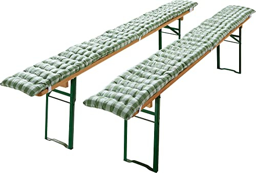 REDBEST Bierbank-Auflage, Sitzauflage Bierzeltgarnitur gepolstert 2er- Pack karo grün Größe 25x220 cm - strapazierstark und langlebig, bequemer Sitzkomfort, mit elastischen Bändern