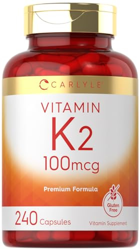 Carlyle Vitamin K2 Supplement 100 mcg | K2 MK-4 | 240 Capsules | Non-GMO & Gluten Free
