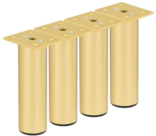 TCHOSUZ 12 Inch / 30cm Metal Furniture Legs,Set of 4 Aluminium Alloy Round Table Sofa Legs Couch Feet with Screws, Modern Furniture Replacements Feet for DIY Cabinet TV Bench Stand Gold