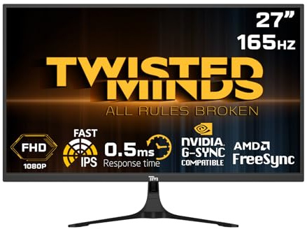 Twisted Minds Monitor da gioco Fast IPS Display 27’’ - Risoluzione 1920 x 1080 FHD, frequenza aggiornamento 165 Hz, rapporto d’aspetto 16:9, tempo di risposta 0,5ms - Nero (TM27FHD165IPS)