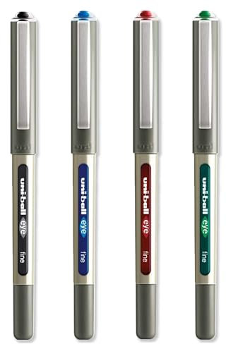 uni-ball Eye UB-157 Tintenroller, 0,7 mm Spitze, Schwarz, Blau, Rot, Grün, 4 Stück, mehrfarbig