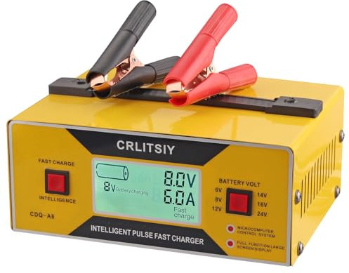 CRLITSIY CRLITSIY Car Battery Charger Smart Trickle Charger, 6V/8V/12V/14V/16V/24V 0-10Amp LCD Battery Charger for Car Motorcycle Boat Golf cart with Alligator Clips,8 Volt