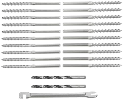 uxcell 70 Pack Left&Right Handed Thread Swage Lag Screws, T316 Stainless Steel Deck Railing Hardware for Wood Post 1/8 Cable Railing Kit, Stair Deck Railing