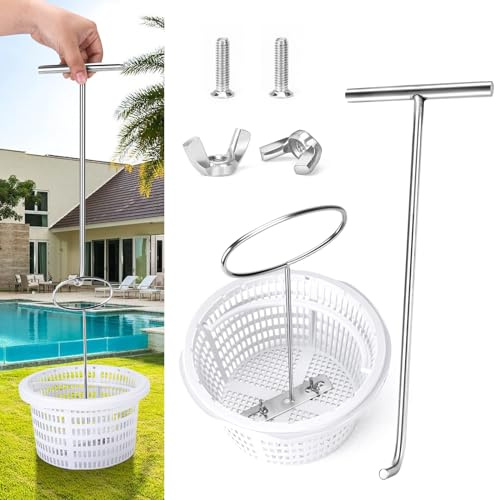 Skimmerkorb Griff Haken, Pool Skimmer Korb Haken, Universal Pool Skimmer Korb mit Griff, passend für alle Skimmerkorb zum Entfernen von Schmutz, halten Sie die Hände sicher und sauber