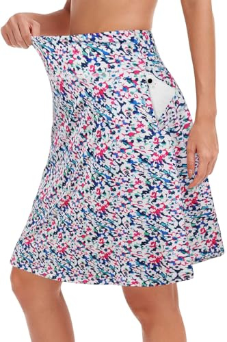 KORALHY Womens Skorts Skirts, 20 Knee Length Skorts Skirt for Women with Pocket for Running Tennis Golf High Waist Casual Skirt L