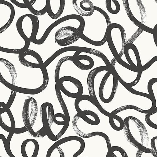 Children's Squiggle Black White Wallpaper - Modern Contemporary Abstract - Kid's Room Feature Wall