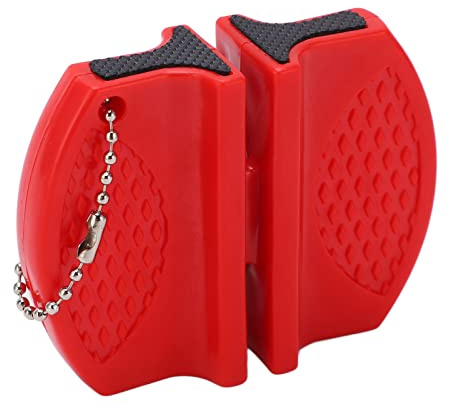 Afilador de navajas portátil compacto de doble cara para aventura al aire mini afilador de cuchillos, accesorio de camping (rojo)