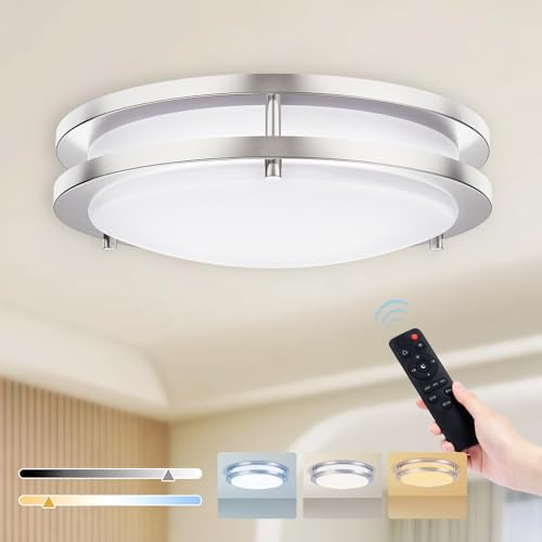 Kalium LED Ceiling Light with Remote 16 Inch Flush Mount Ceiling Light Fixture, 32W 3000K-6000K Adjustable Color Temperature, Dimmable Lighting Fixtures for Kitchen Bedroom Hardwired Installation