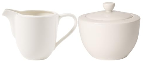 Villeroy & Boch For Me Milch und Zucker Set, Milchkännchen (210 ml) und Zuckerdose (300 ml) für Kaffee- & Tee-Tafel, Premium Porzellan, Weiß