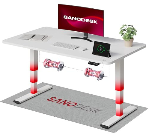 SANODESK Höhenverstellbarer Schreibtisch 120×80 cm, Dual-Motor Steh-Sitz Tisch mit 3-stufigen Beinen & USB, leises Premium-System mit Memory-Funktion und Kollisionsschutz (Weiß+Weiß)