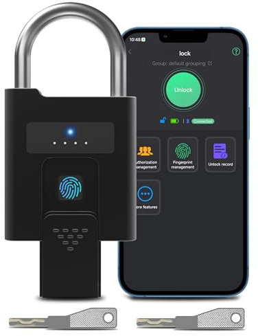 Dhiedas Cerradura de huellas dactilares con aplicación Bluetooth - Biométrico, resistente al agua, cerradura inteligente electrónica con llave para cercas exteriores, puertas de jardín, taquillas,