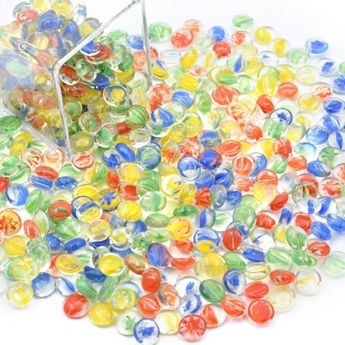 Ismosm 4LB Glass Marbles for Vases, Flat Glass Marbles Vase Filler,Clear Glass Pebbles for Vases, Crafts, Home Decor, Centerpieces, Plants, Aquarium Decorations (Streaks Inside)