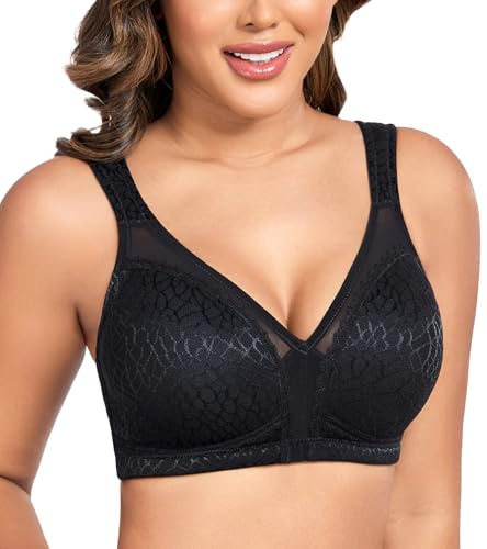 Curyon Plus Size Everyday Bras for Women Minimizer Full Coverage Non Padded Wirefree Black 44DD