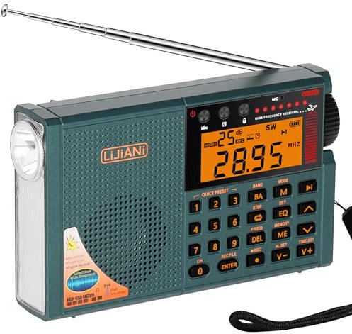 New Ver Shortwave Radio with Bluetooth, TF Card, Flashlight, Backlit Keys, Digital Recording, Alarm Clock, Sleep Timer, AA & Rechargeable Battery Powered, Type-C & ANT Jack