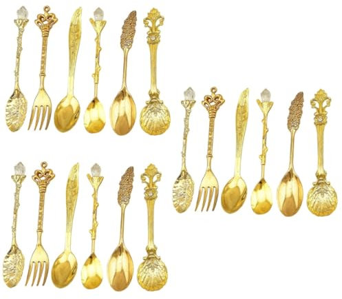 Amosfun Lot De 18 Cuillères À Thé Rétro Pour Pique- Glace Style Cour Agitateur À Café Sculpté Élégant Ensemble De Couverts Occidentaux Pour Boissons Doré