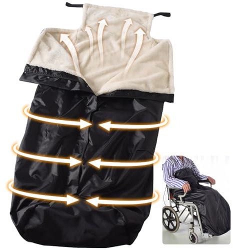 KUWUNG Winter Rollstuhl Schlupfsack, Winddichte Wärme Rollstuhl Decke Beindecke, Gefütterter Regenschutz Fußsack für Erwachsene Rollstuhl, Schlupfsack für Rohlstuhlfahrer,Verdicken(Schwarz)