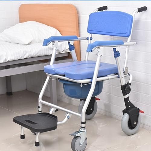 Klappbarer Duschrollstuhl Toilettenstuhl Fahrbar – Toilettenstühle Für Senioren Mit Gepolstertem Sitz, Rollender Duschstuhl Armlehnen Und Rückenlehne, Mobiler Transportstuhl Mit Rollen