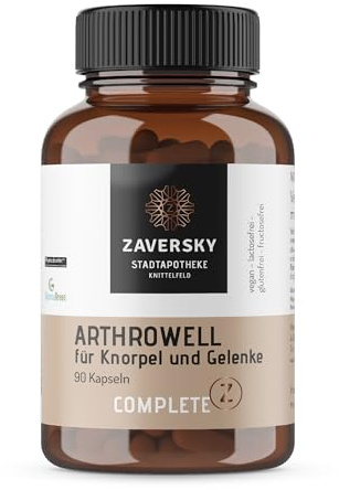 Zaversky Arthrowell – Vegane Nahrungsergänzung mit pflanzlichem Glucosamin & Chondroitin – Mit MSM, Vitamin C, Curcuma & Hyaluronsäure – 90 Kapseln – Hergestellt in Österreich (1)