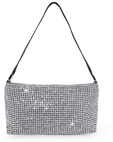 ANGELO Pochette da Donna Glitterata, Borsa a Mano e Spalla con Strass, Clutch Brillantinata da Sera Elegante, Borsa Glitter con Zip per Feste, Matrimoni, Eventi, Cerimonie, 28x6x14cm (Nero)