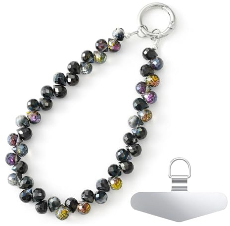 LunarCharm Bracelet en cristal pour téléphone, bracelet pour téléphone portable, chaîne de téléphone portable, bracelet étincelant pour femme, noir, Noir , XL