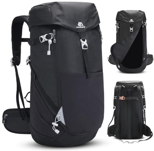 Outplea 50L Frontöppnad Vandringsryggsäck, vattentät reseryggsäck för camping vandring, stor lätt bergsryggsäck för sport bergsklättring äventyr, Svart, 50L, Ryggsäck Ryggsäckar